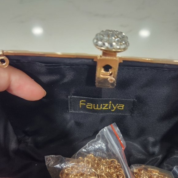Fawziya Gold Metallic Rhinestone Evening Clutch - Picture 8 of 10